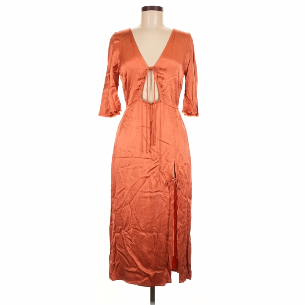Bec & Bridge Satin‎ Fire Child Tie Copper Cocktail Formal Midi Dress Size 8